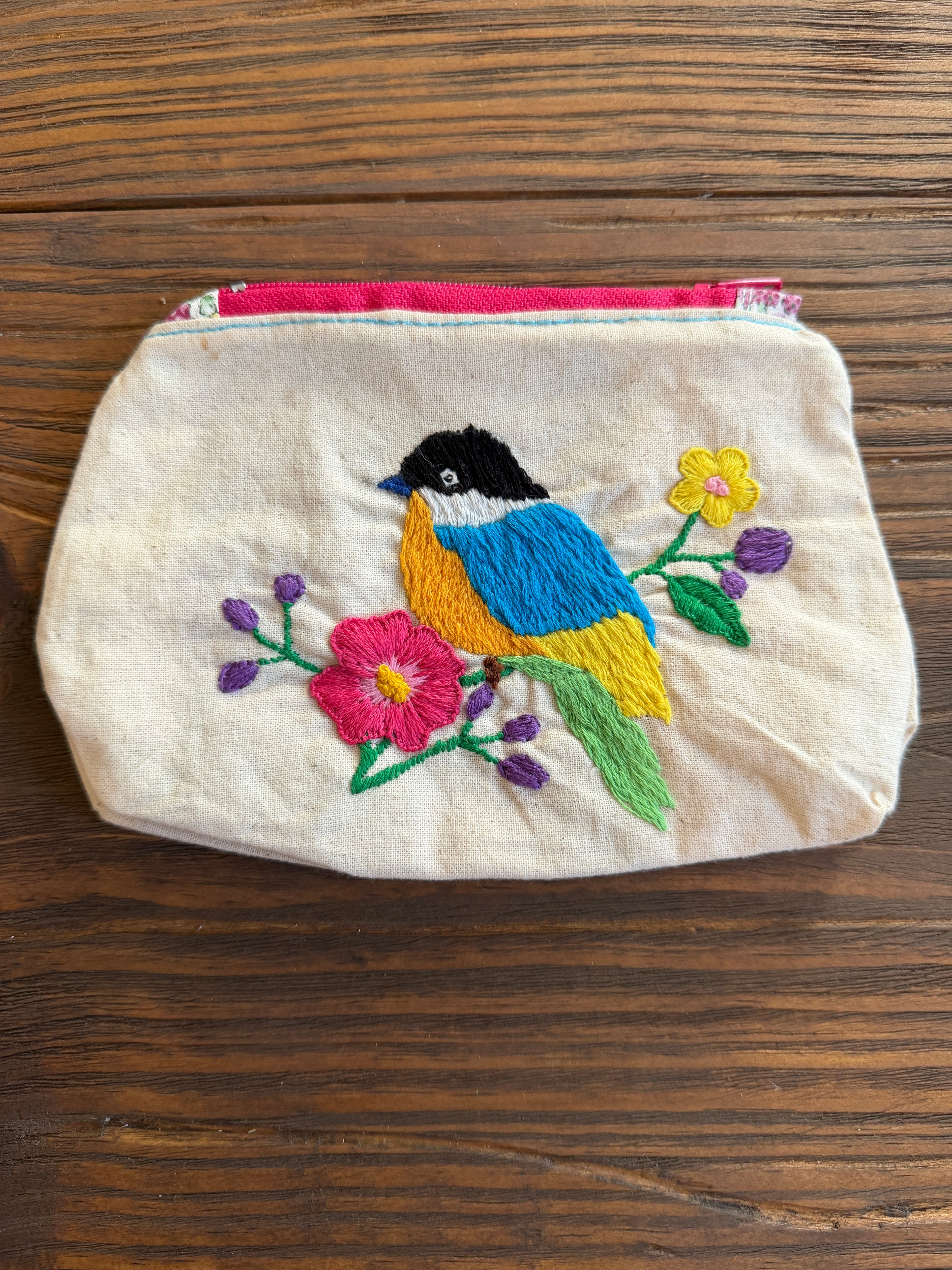 Bluebird & Blossoms Zippered Pouch - Med
